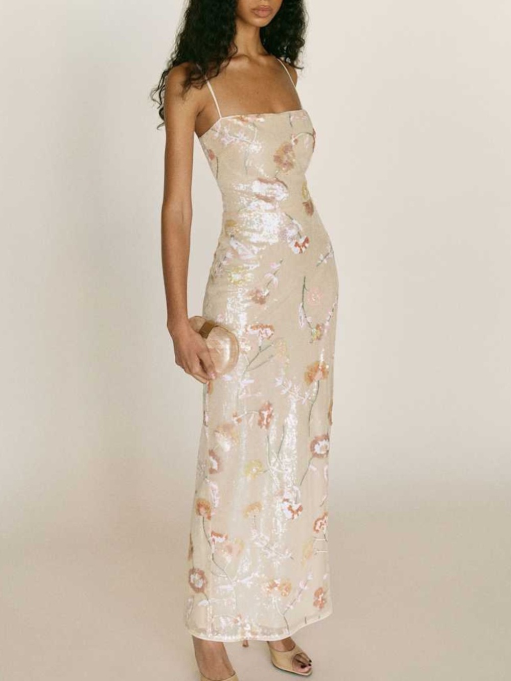 Reformation Frankie Dress Ivory Sequin Floral Maxi - With Tags - Size 0